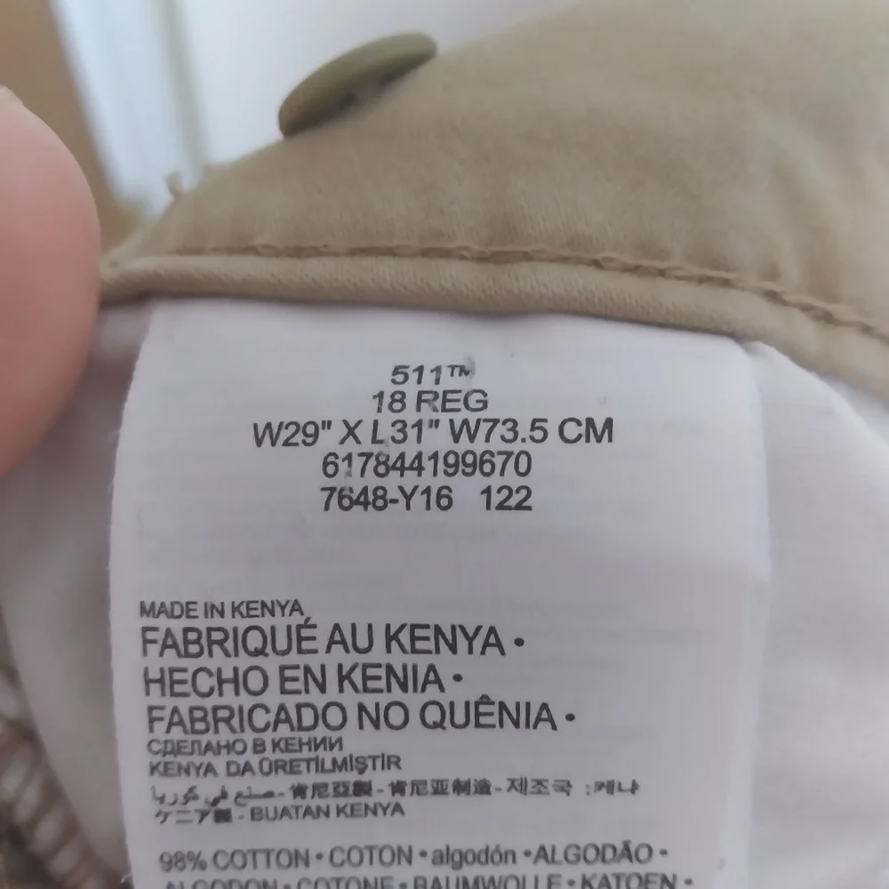 Levi's Men's 511 Slim Khaki Tan Adjustable Waist Casual Pants Size 29 x 31 - Picture 6 of 14